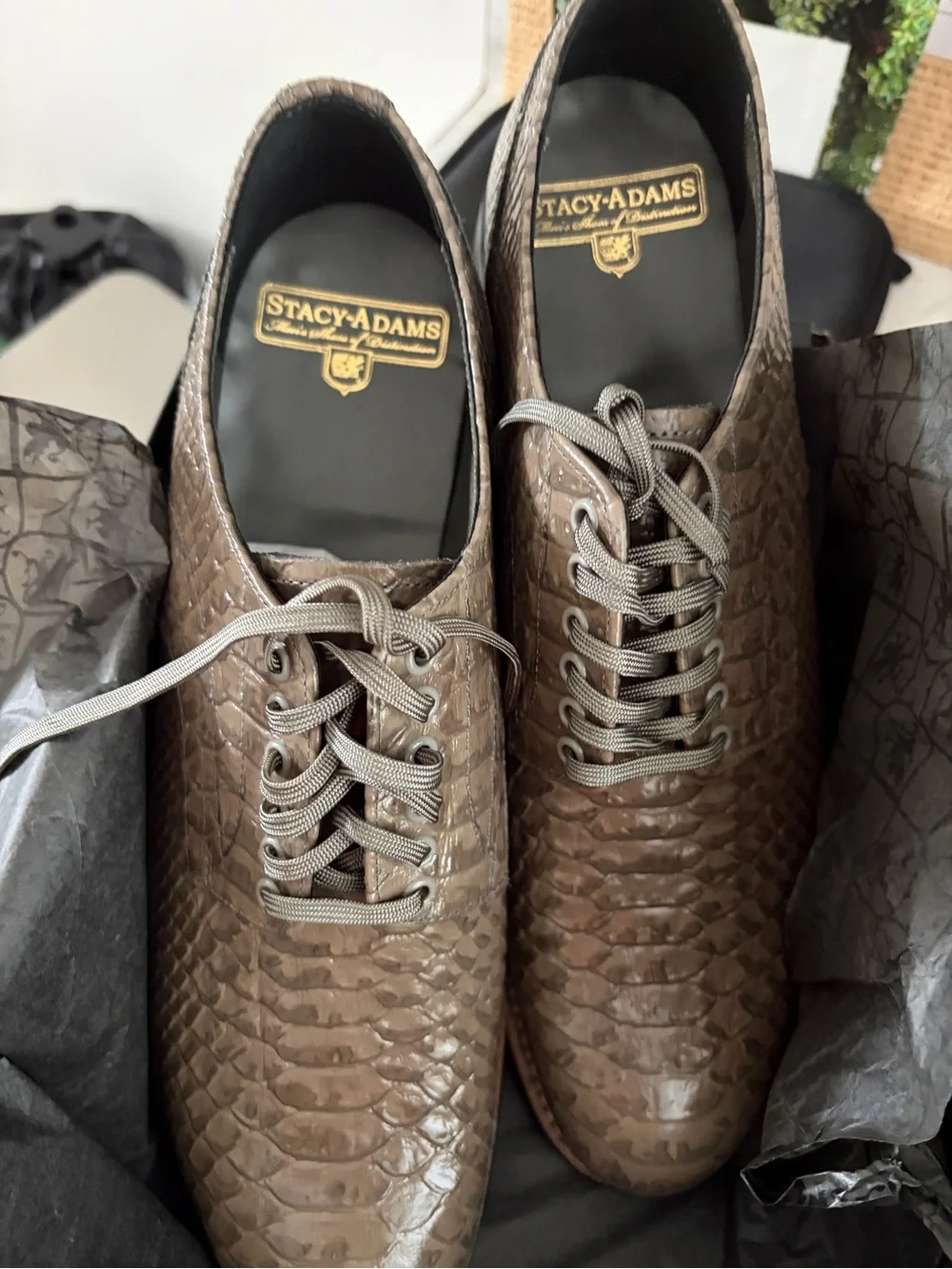 Stacy Adams Men's Brown Croc-Embossed Lace-Up Shoes size 8.5 D New
